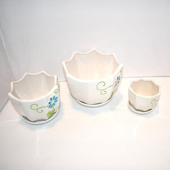 STHIE Ceramic Plant Pots with Drainage Holes and Saucers, Set of 3 Round Flower - Picture 4 of 6